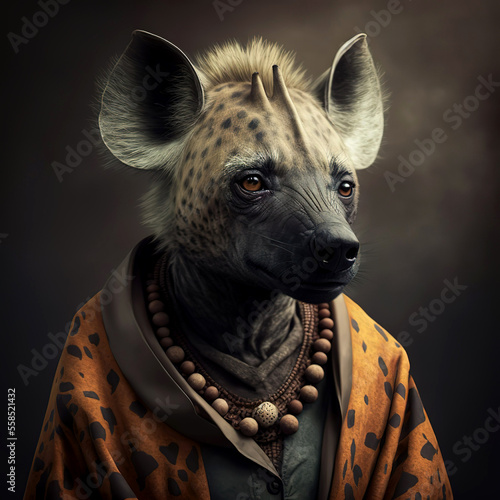 A hyena is not a fashion accessory , hyena portrait, generative ai