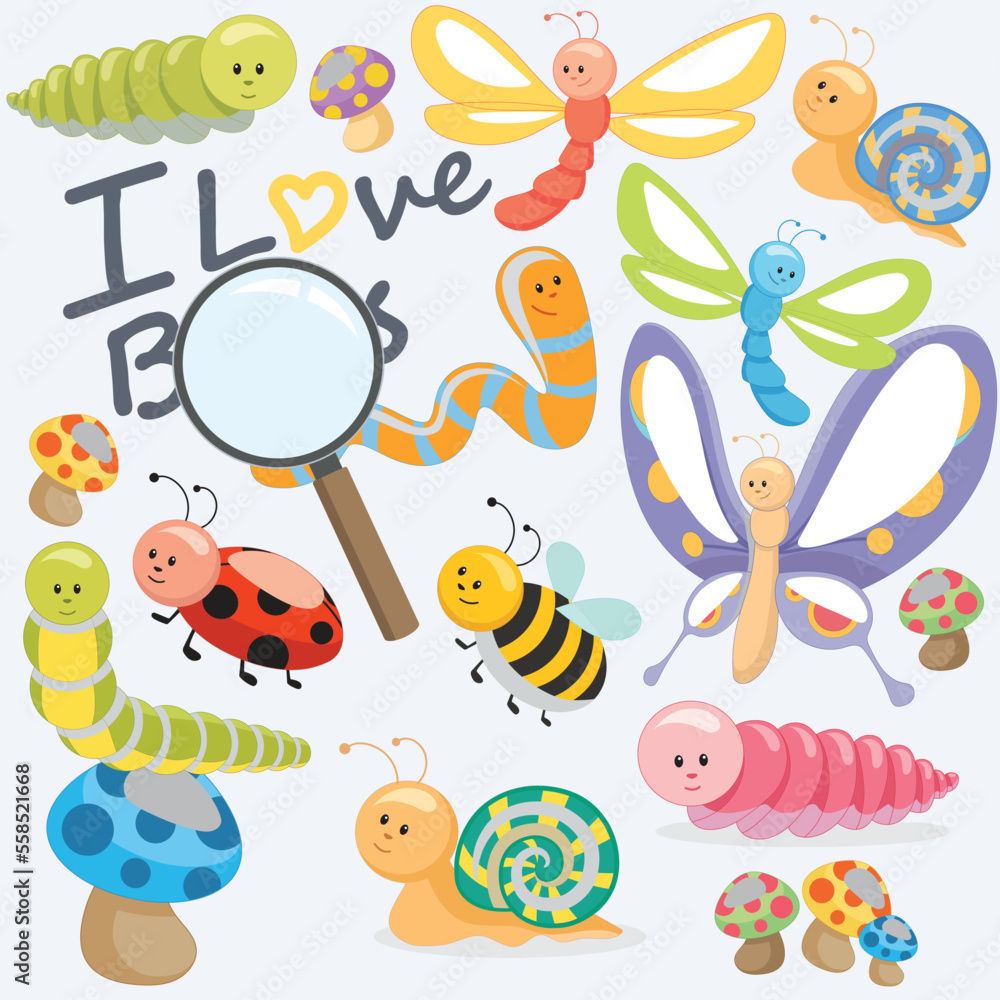 Colorful bug set vector artwork