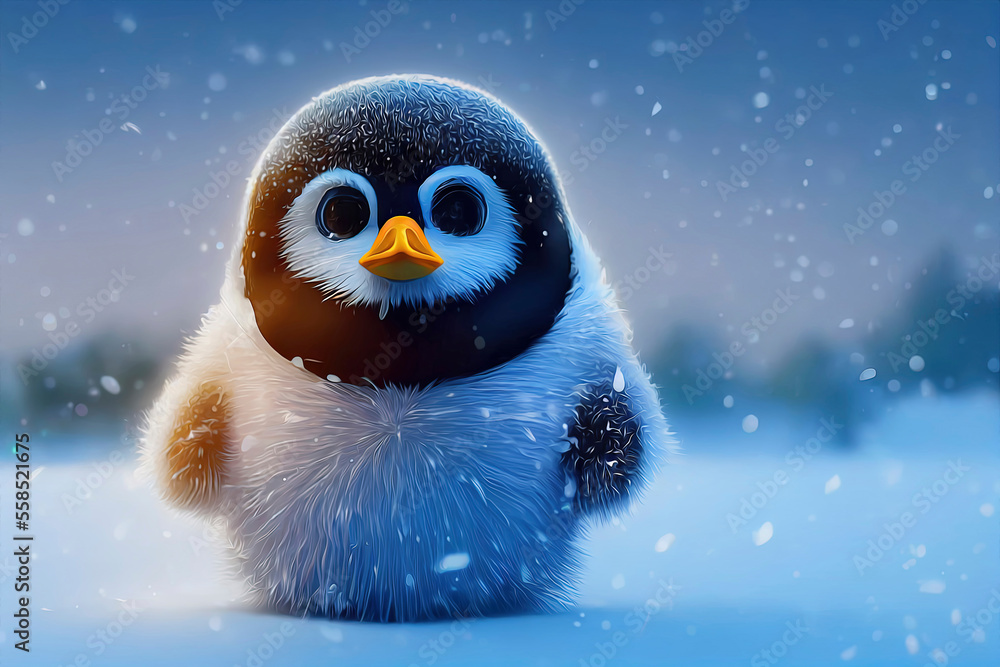 cute penguin in christmas landscape