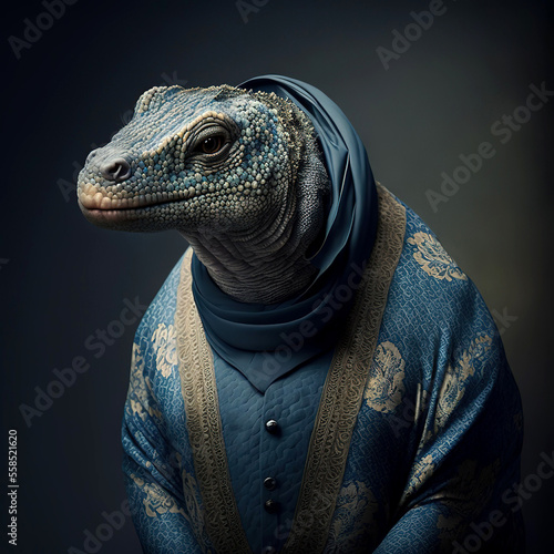 a komodo dragon is not a fashion accessory, komodo dragon portrait, generative ai photo