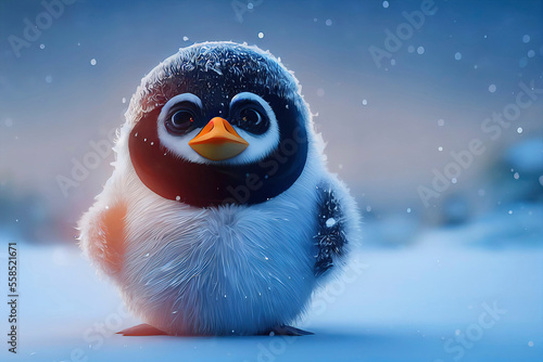 cute penguin in christmas landscape