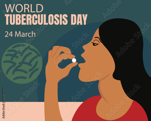 illustration vector graphic of A tuberculosis patient eats a tablet of medicine, perfect for international day, world tuberculosis day, celebrate, greeting card, etc.