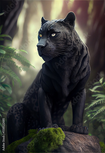 Fototapeta Black Panther - Digital Illustration - Generated by Artificial Intelligence