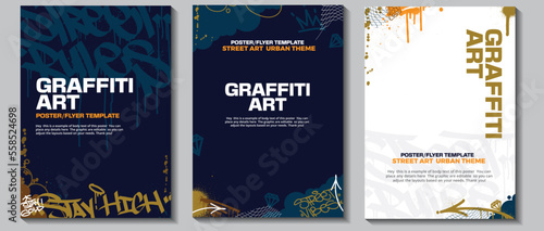 Modern graffiti art poster or flyer design with colorful tags, throw up. Hand-drawn abstract graffiti illustration vector in street art theme