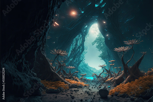 illustration of a alien forest.