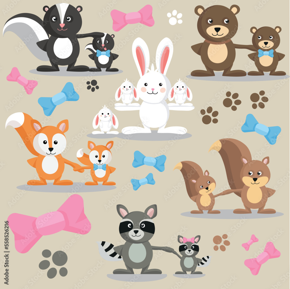 Naklejka premium Moms Dads and Kids vector artwork