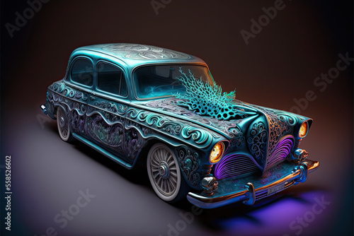 illustration of a car painted for Mexican Day of the Dead