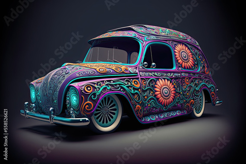 illustration of a car painted for Mexican Day of the Dead