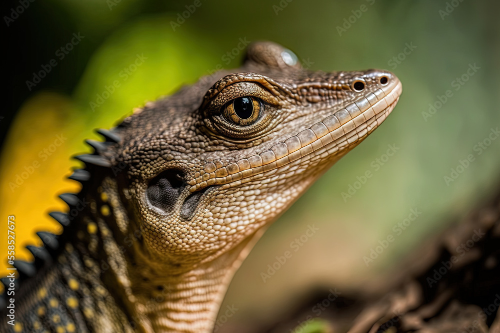 Crocodile skink's head in closeup, side view. Generative AI
