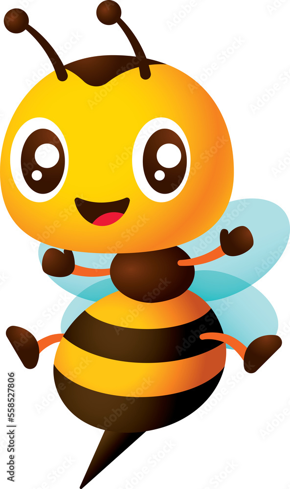 Cartoon cute bee character open arms and legs wider with smiling. Cute bee with long antenna and sharp stinger illustration Cartoon cute bee character open arms and legs wider with smiling. Cute bee with long antenna and sharp stinger illustration