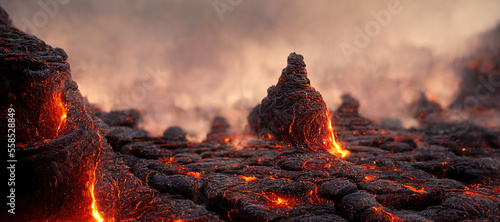 background of rocks and hot melted lava photo