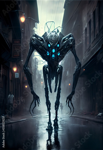 Fotografie, Tablou extraterrestrial robot - Digital illustration - Generated by Artificial Intellig