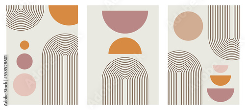 Mid-century abstract contemporary aesthetic design with geometric shapes, boho modern minimalist art print for wall decor.