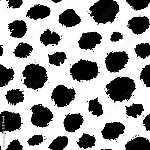 Black and White Ink Paint Seamless Dry Brush Print Vector Abstract Pattern