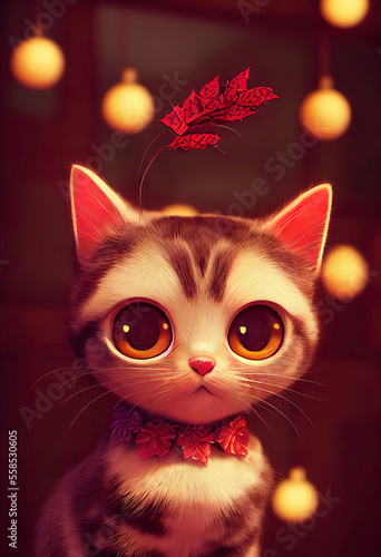 cute cat with christmas costume. cat in christmas scenery animated illustration.