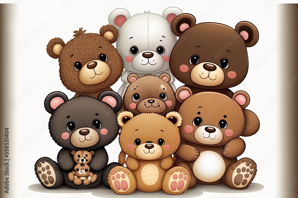 Bears in a group, isolated on white. Generative AI Bears in a group, isolated on white. Generative AI