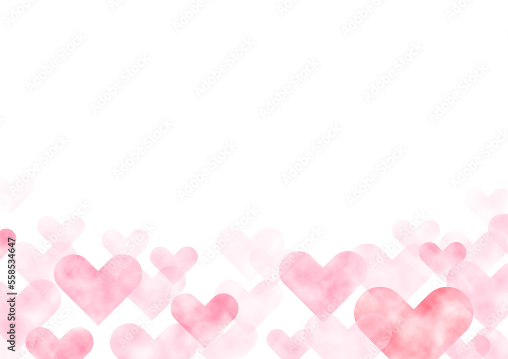 ふんわりした水彩タッチのハートのバレンタインデー背景素材　ピンク