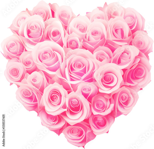 Valentines Day Heart Made of Pink Roses Isolated.