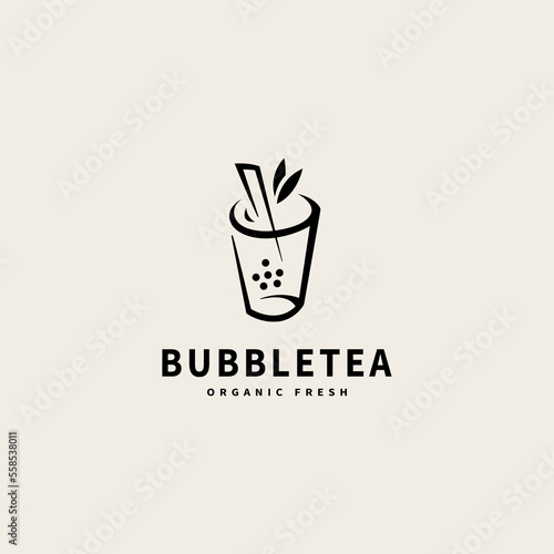 bubble tea logo design with line art style vintage logo design