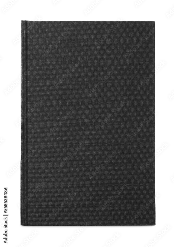 Closed book with black hard cover isolated on white
