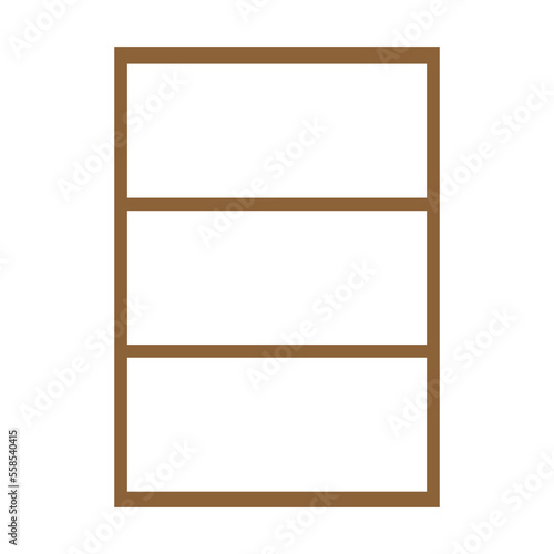 Simple flat wooden bookshelf with three shelves, empty