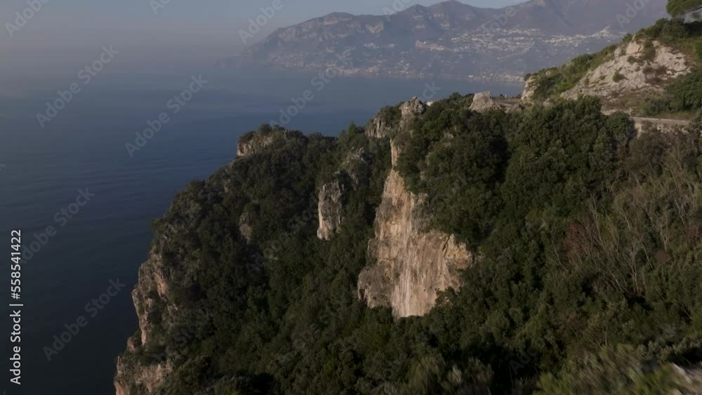 Aerial Drone of Amalfi Coastline rocks going forward Aerial Drone of Amalfi Coastline rocks going forward