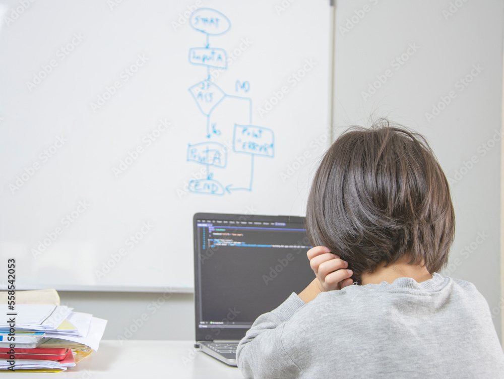 Child learns coding and programming concept. Child learns coding and programming concept.