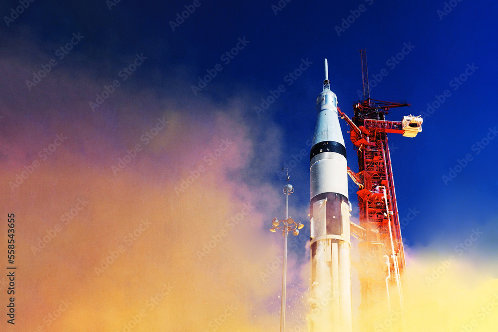 Spaceship to the moon. Elements of this image furnished by NASA Spaceship to the moon. Elements of this image furnished by NASA