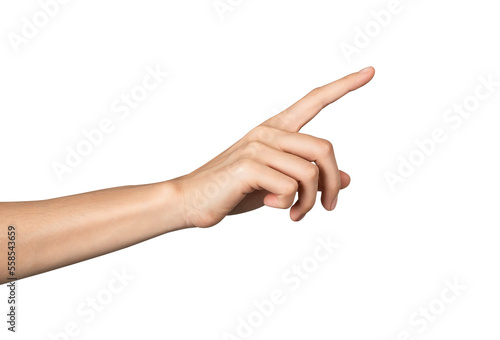 Fotografering Hand pointing at screen on background. PNG format file.
