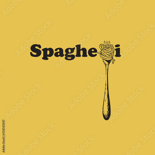 Traditional spaghetti dish on a fork