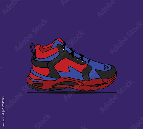 sneaker shoe vector. Flat design concept, vector illustration. Sneakers in a colorful flat style. sneakers viewed from the side, stylish sneakers.