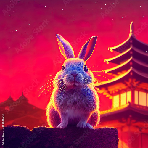cute rabbit illustration, year of the rabbit, Chinese New Year 2023 © Fernando