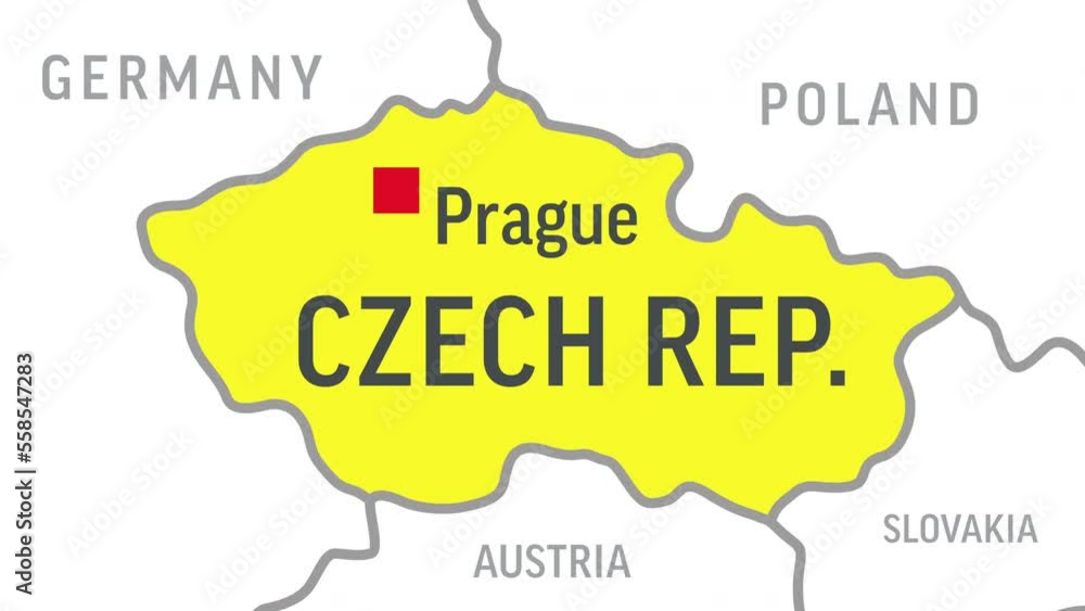 Czech Republic Map. Zoom on World Map. 4k Video Footage. Motion Graphics