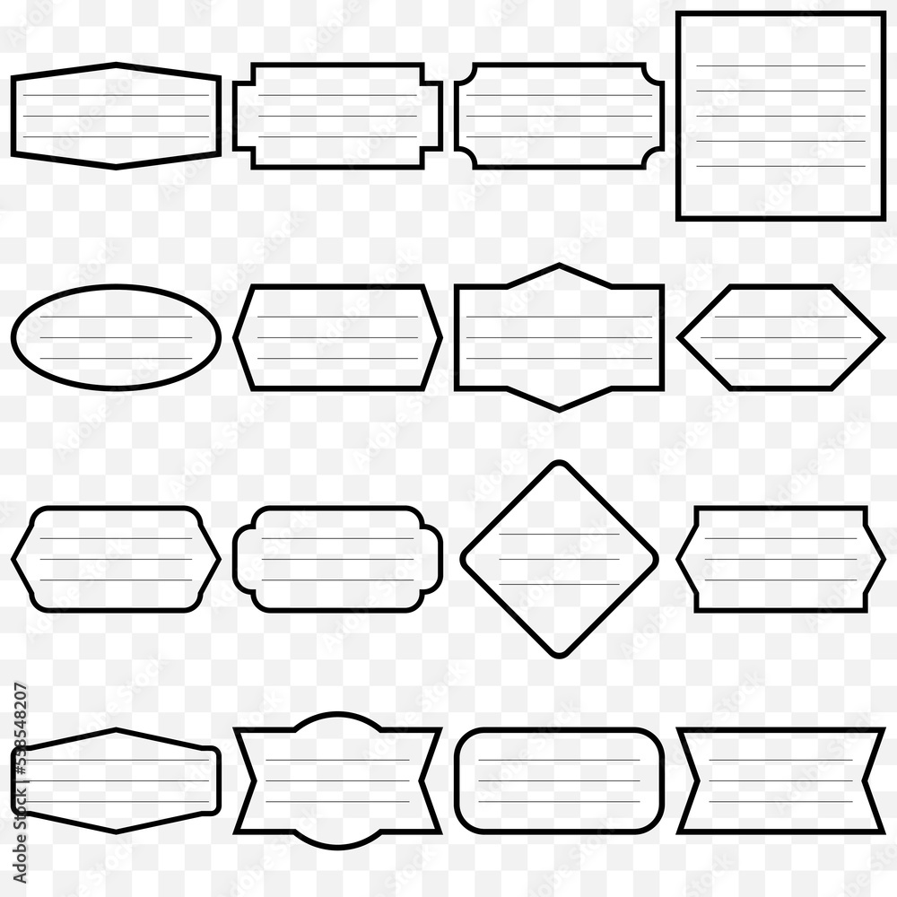 Obraz premium Black labels geometric, Notebook label, Frame for message, Line labels.