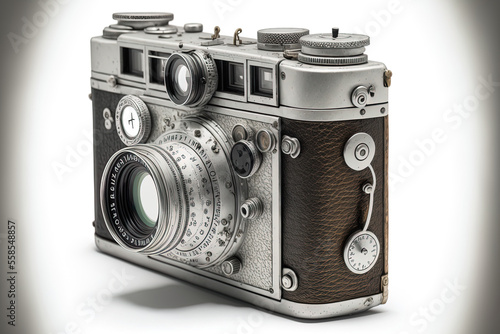 Old rangefinder, antique camera isolated on white. Generative AI