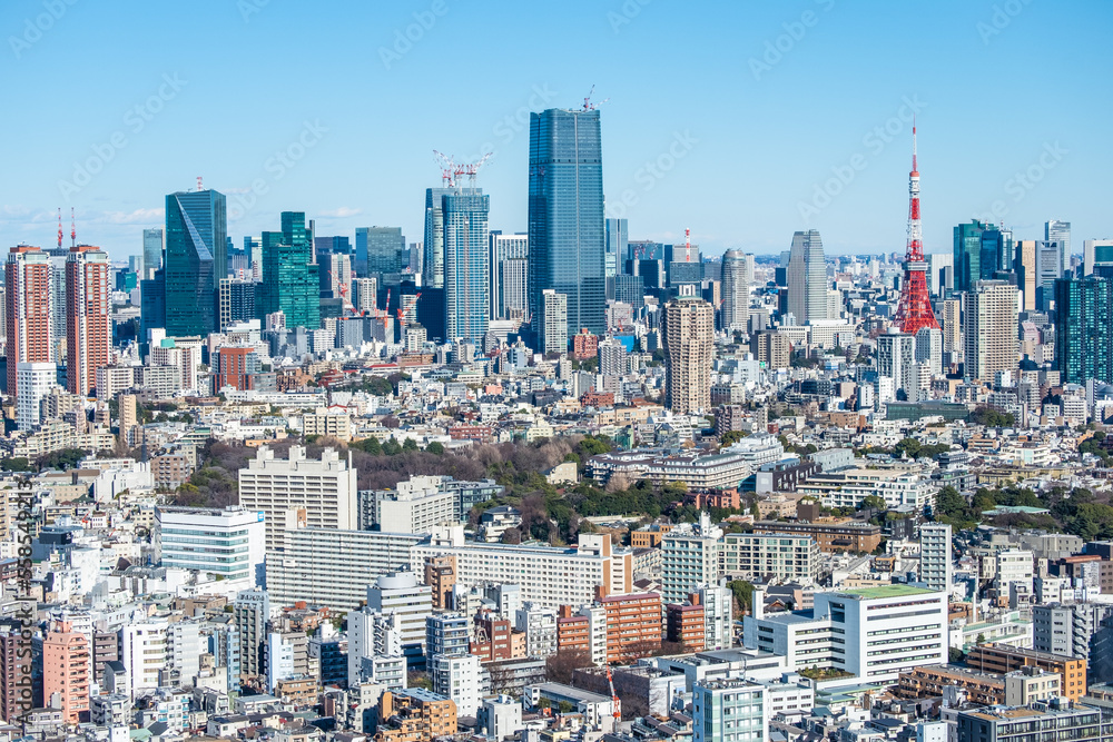 Obraz premium 日本の首都東京都の東京タワーとビル郡