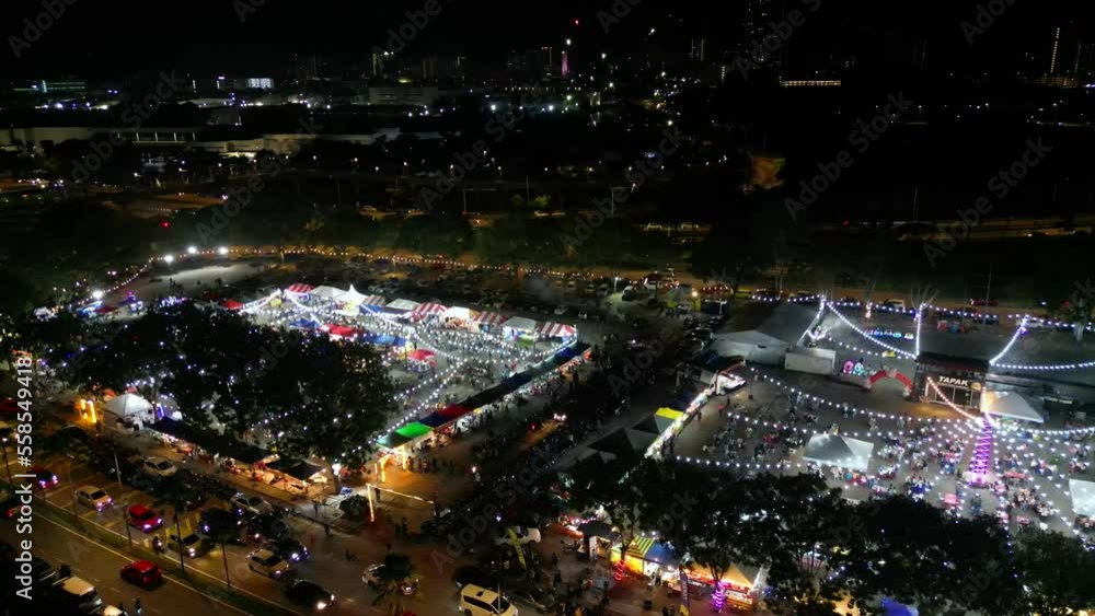 Drone shot fireworks at Queensbay Mall seaside food hawker Drone shot fireworks at Queensbay Mall seaside food hawker
