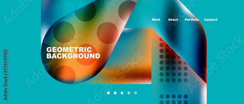 Glassmorphism landing page background template. Colorful glass shapes with metallic effect abstract composition for wallpaper, banner, background