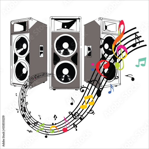 Illustration graphic stock vector of big black and white speakers with colorfull music blast.
Suitable design for postcard, wishes card, quotes card, advertisement etc