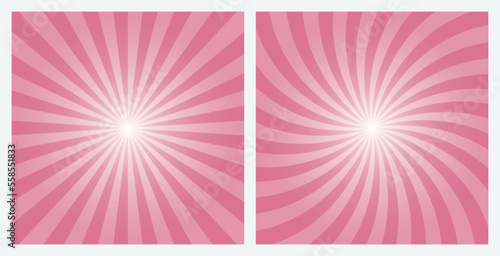 Pale Violet Pink rays background. Abstract sunburst pattern background set. Radial and swirl retro style ray background. Pop art style backdrop with radial and spiral rays.