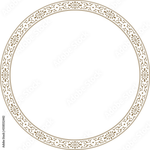 Vector gold colored frame, border, chinese ornament. Patterned circle, ring of the peoples of East Asia, Korea, Malaysia, Japan, Singapore, Thailand..