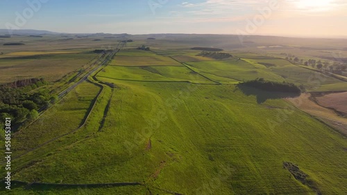 Black Carts Turret aerial view on Hadrian's Wall ruin near village of Chollerford in town of Hexham in England, UK.  photo