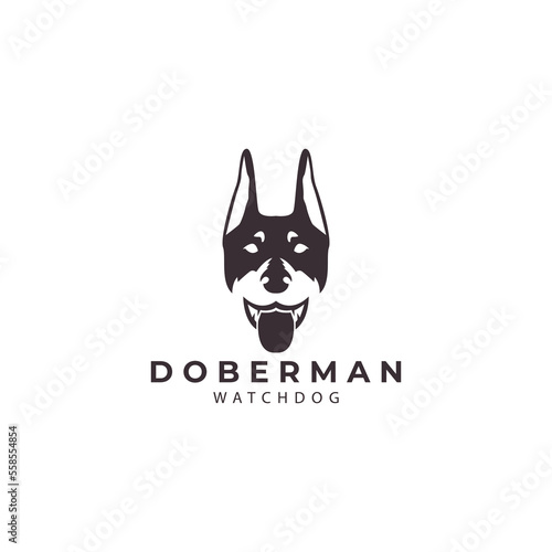 doberman pinscher dog face, retro, pet shop, pet, logo for brand, shop, sticker, t-shirt, design vector illustration