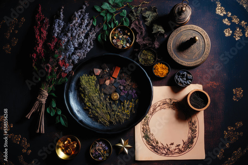 Pagan Altar Table for Rituals, Ceremonies and Spiritual Practice, Wiccan, Witchcraft, top view