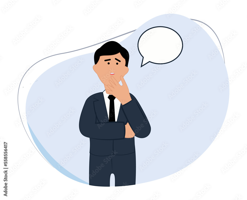 young businessman thinking, searching idea, trying to find a solution. Brainstorming concept. vector people character illustration young businessman thinking, searching idea, trying to find a solution. Brainstorming concept. vector people character illustration