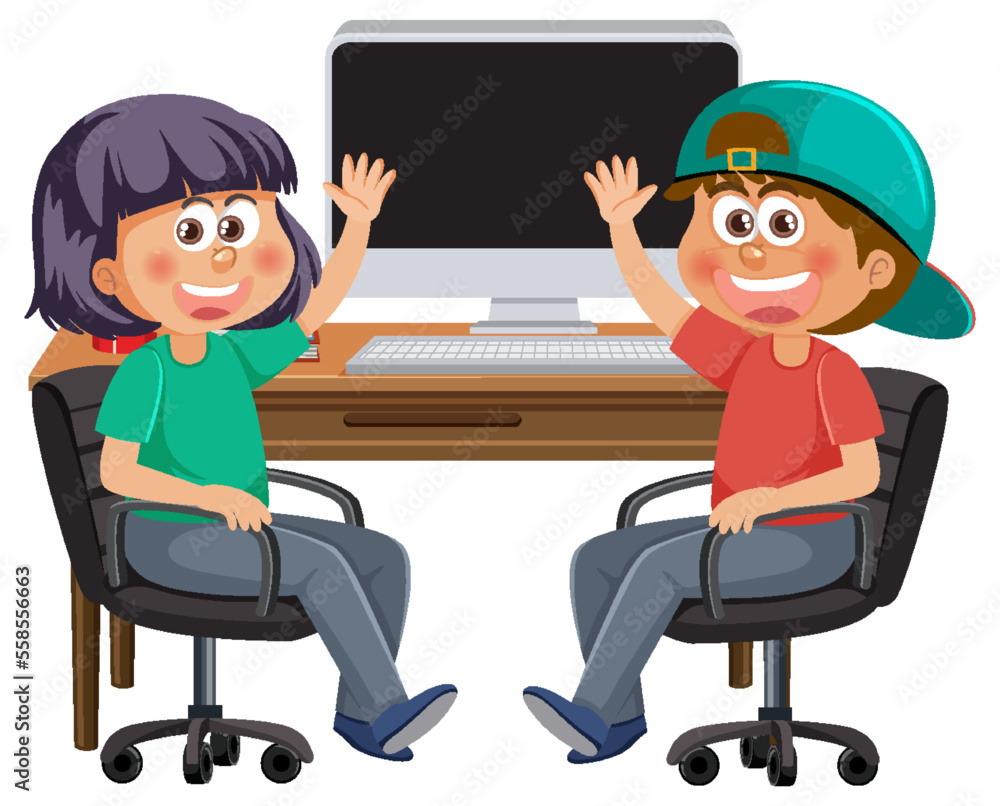Children sitting in front of computer