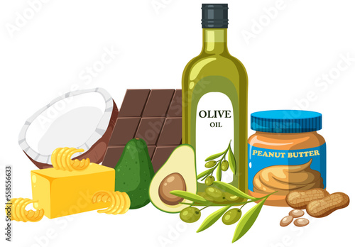 Group of fat foods
