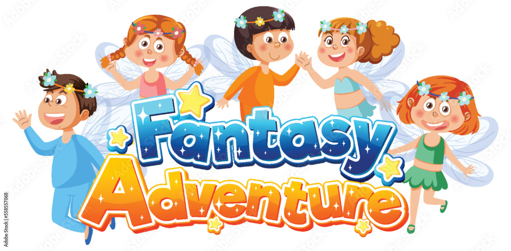 Cute fairy cartoon characters with text icon Cute fairy cartoon characters with text icon