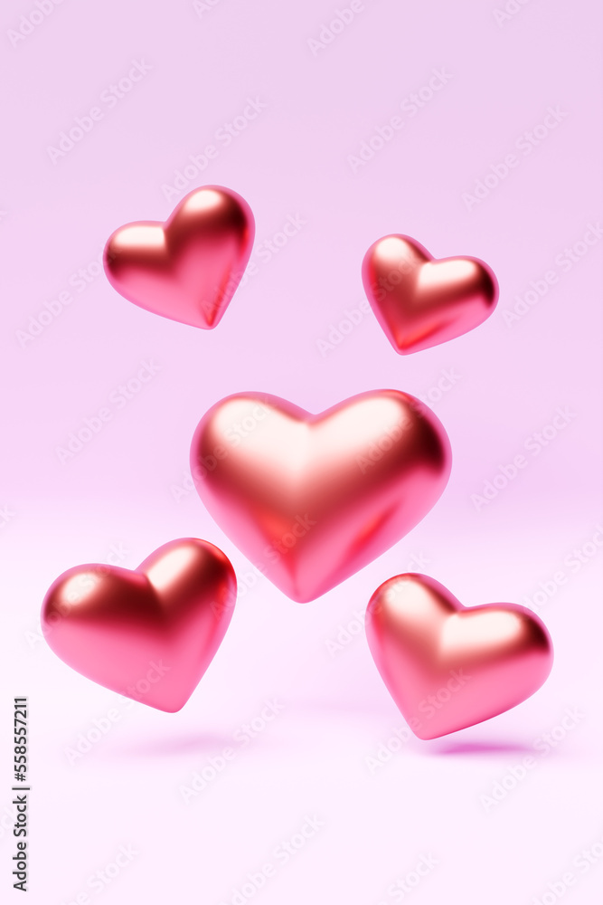 3d illustration, pink colorful heart shape on  pink background. Suitable for Valentine's Day and Mother's Day decoration. Toy collection