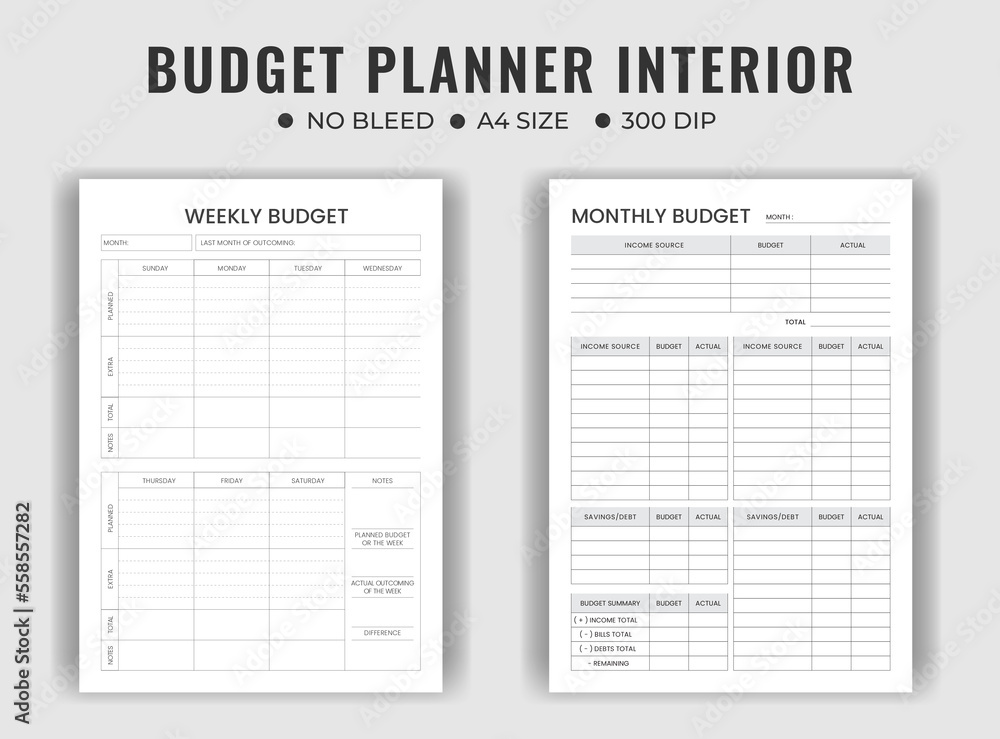 Weekly and monthly budget planner logbook or notebook  - obrazy, fototapety, plakaty 